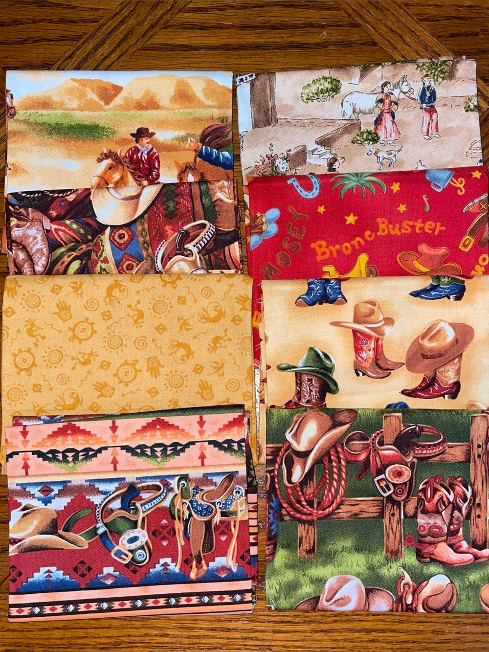 Fabric Cotton Western Cowboys Quilting - 8 Fat Quarters  Brown & Gold Prints